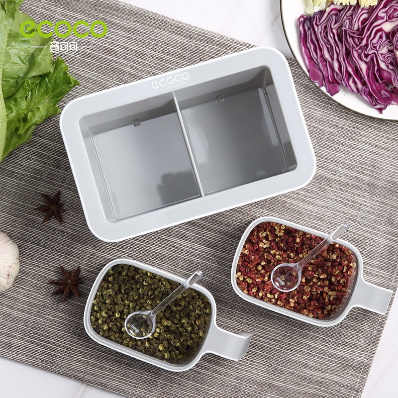 Wall Mount Spice Rack Organizer Sugar Bowl Salt Shaker Seasoning Container Spice Boxes With Spoons Kitchen Supplies Storage Set