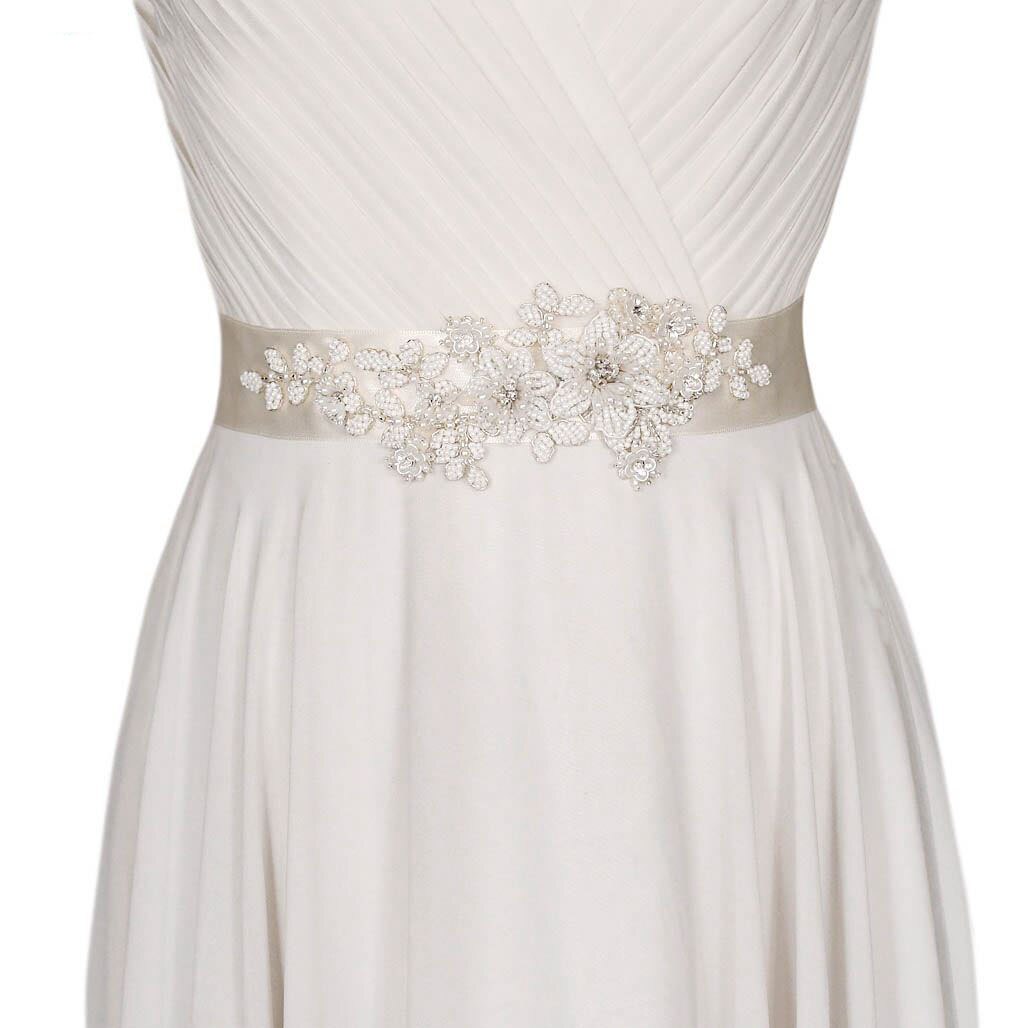 Strass parel bruidsriem handgemaakte bruidsriemen sjerp wit ivoor champagne lint voor dames avondjurk bruidssieraden