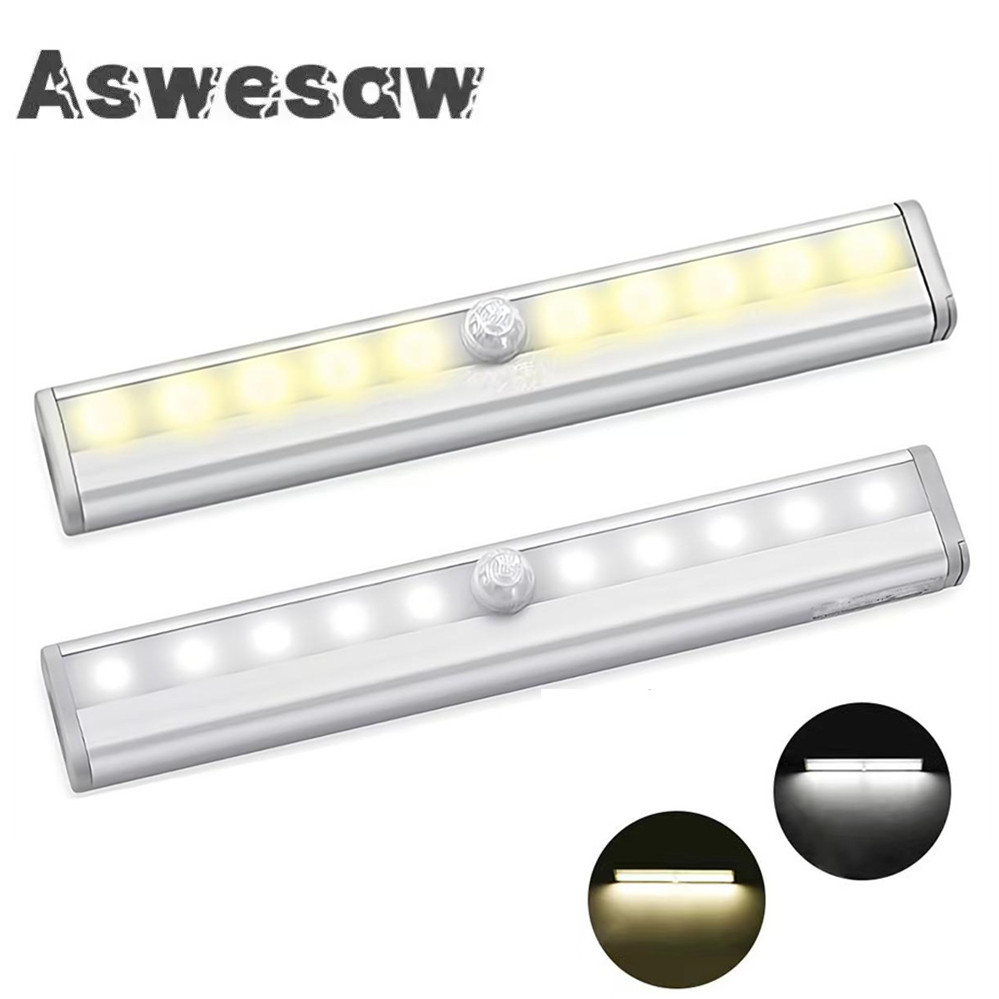 Luz LED con Sensor de movimiento PIR para armario, luces de armario con Sensor automático, lámpara de luz nocturna para cajón, lámpara de interior, 6/10 LED