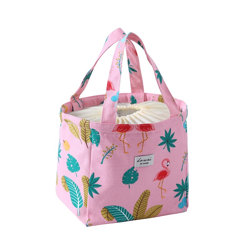 Sacs de déjeuner de cordon de toile imperméable portative de flamant de bande dessinée sacs de nourriture de pique-nique thermique pour des femmes enfants sacs plus frais fonctionnels: Pink Flamingo