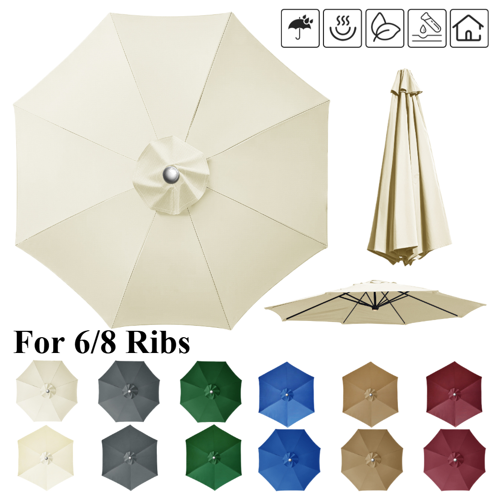 Toldo de repuesto para sombrilla de Patio exterior, 6/8 varillas, protección UV superior de repuesto, cubierta impermeable para sombrilla para jardín y patio trasero