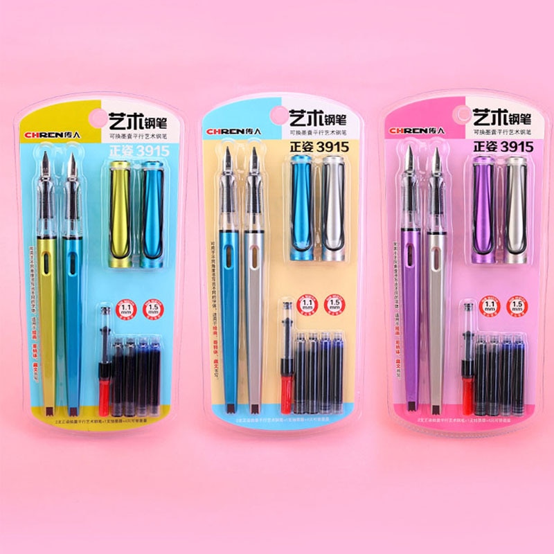 2pcs/set English calligraphy pens Duckbill Gothic Parallel Calligraphy Art Flat Tip fountain pen with Ink sac