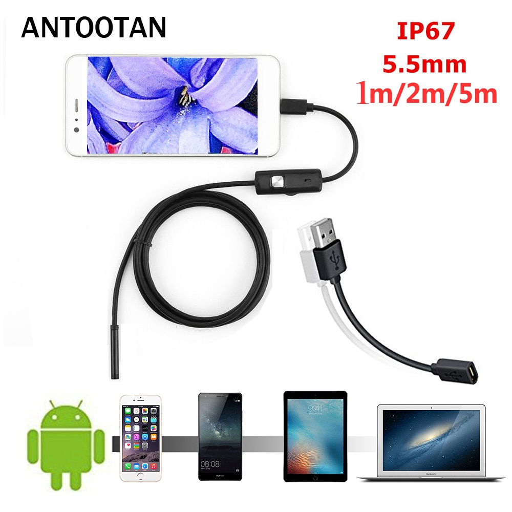 HD Android PC 1m 1.5m 2m 5m Endoscoop Camera HD USB Endoscoop Met 6 LED Zachte kabel Waterdichte Inspectie Borescope