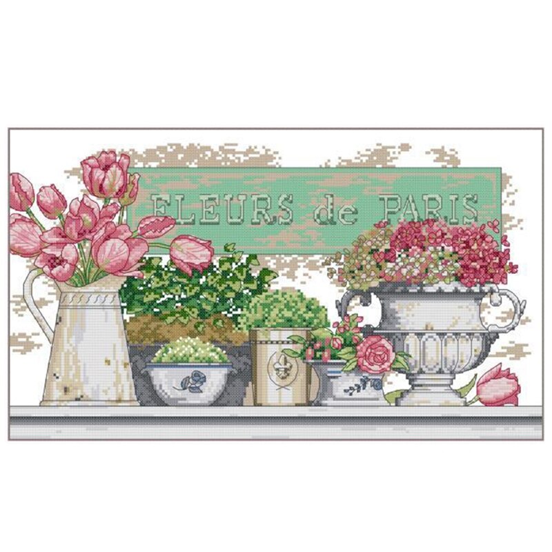 Cross Stitch Stamped Kits 14CT Printed Embroidery Cloth Needlepoint Kits Easy Patterns For Vase And Flowers
