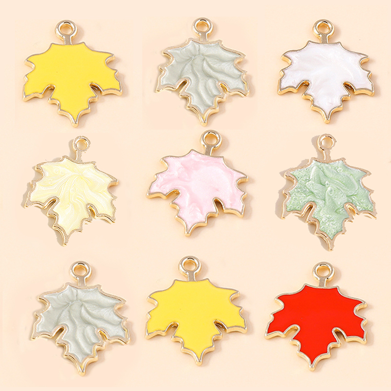 Dijes de Hojas de arce de otoño esmaltado, 10 piezas, 18x22mm, para fabricación de joyas, colgante, collar, llavero, artesanía hecha a mano