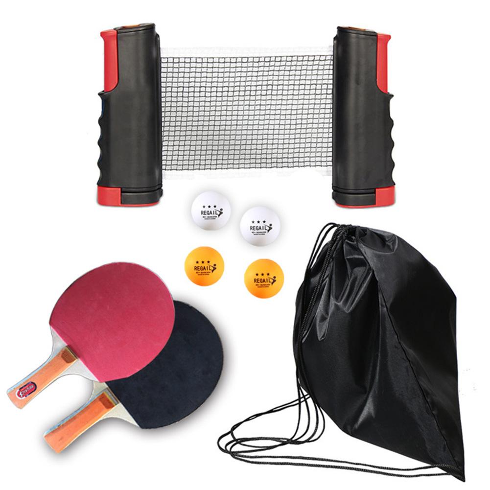 Portable Table Tennis Training Set Retractable Pingpong Net Indoor Outdoor Table Tennis Paddle Practice Trainer With Storage Bag: Black Set