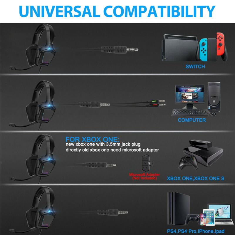Gaming Headset 7.1 Surround Sound Wired Headset 3.5mm For PS4 Laptop Gamer With RGB Light Surround Sound Mic Gaming Headphone