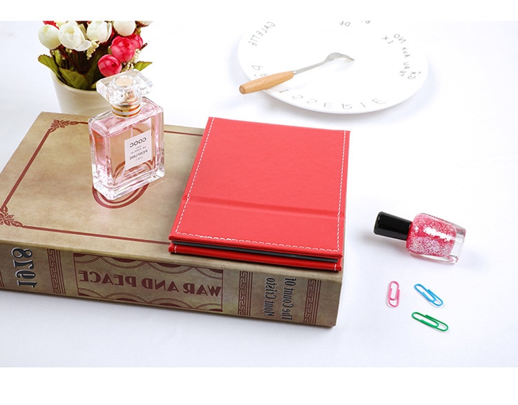 Sammenklappeligt læderbord rejsehånd makeup spejl kompakte sammenfoldelige spejle skønhed kosmetiske spejl makeup værktøjer