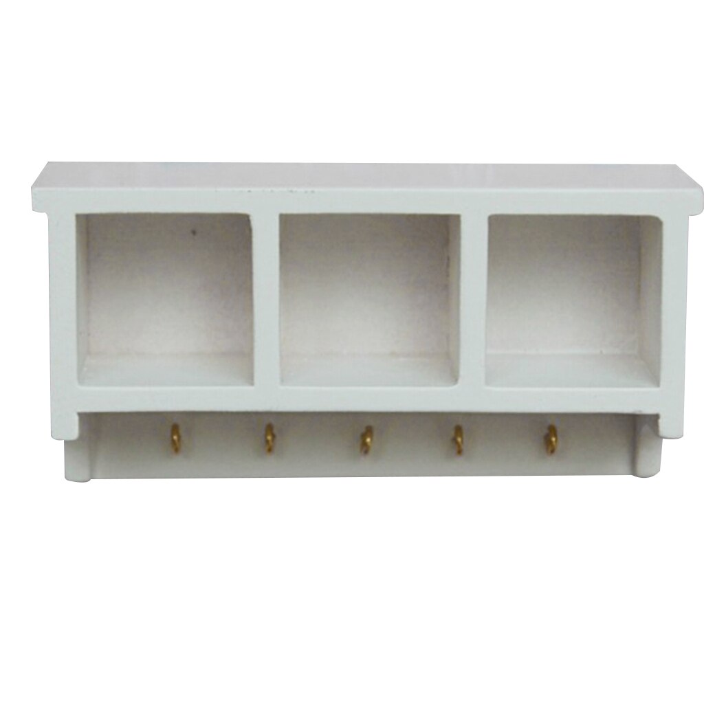 White Mini Kitchen Birch Wood Wall Rack w/ Hooks Fit for 1/12 Dollhouse Decoration
