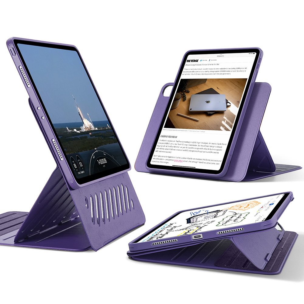 Custodia per iPad Air 13 Pollici M4/M3/M2 (2026/2025/2024) con Portapenne, Chiaro Trasparente Retro Conchiglia Sottile Antiurto Tablet Cover, Auto Sveglia/Sonno, Blu
