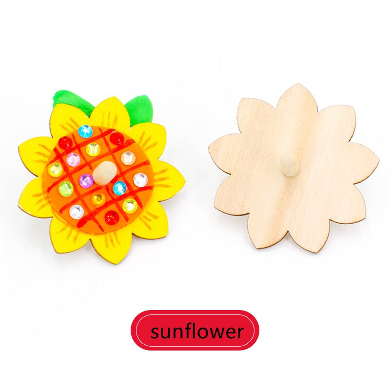 5 Piece/lot DIY Toys For Child Divergent thinking Spinning Top Wooden Diy Coloring Children Play Spinning Birthday ZLL: sunflower