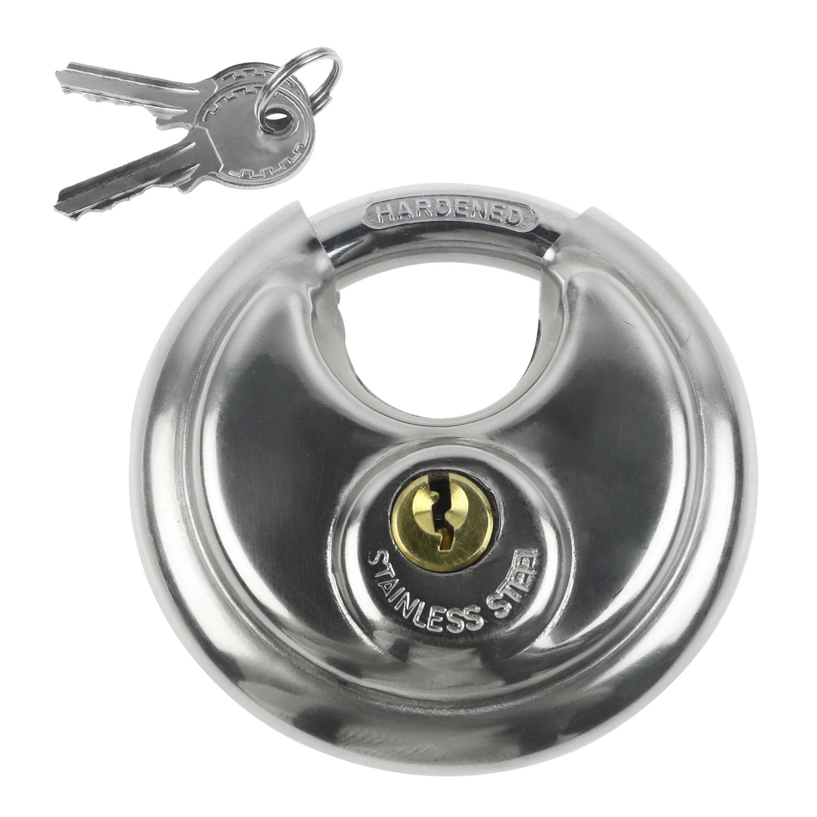 70mm Disc Padlock Discus Padlock Stainless Steel Shackle Heavy Duty Lock Round Outdoor Bicycle Lock Storage Unit Lock 2 Keys