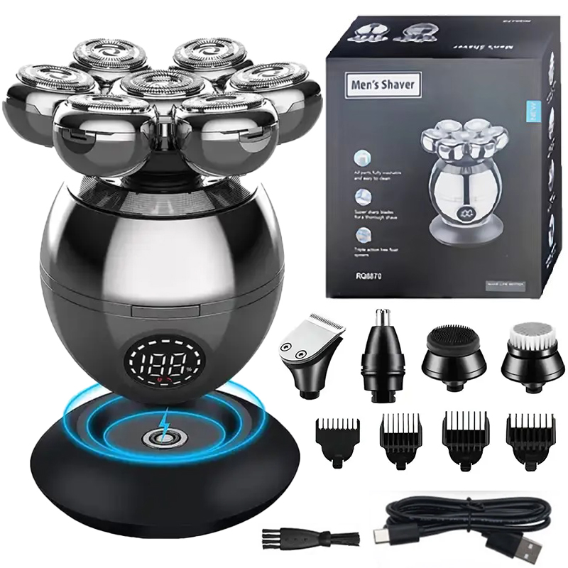 5-in-1-Elektrorasierer für Glatze Männer, 7D-Schwimmschneider, Bartschneider, Haarschneidemaschine, IPX5, wasserdicht, Rasieren, USB, kabelloses beladen: Orange