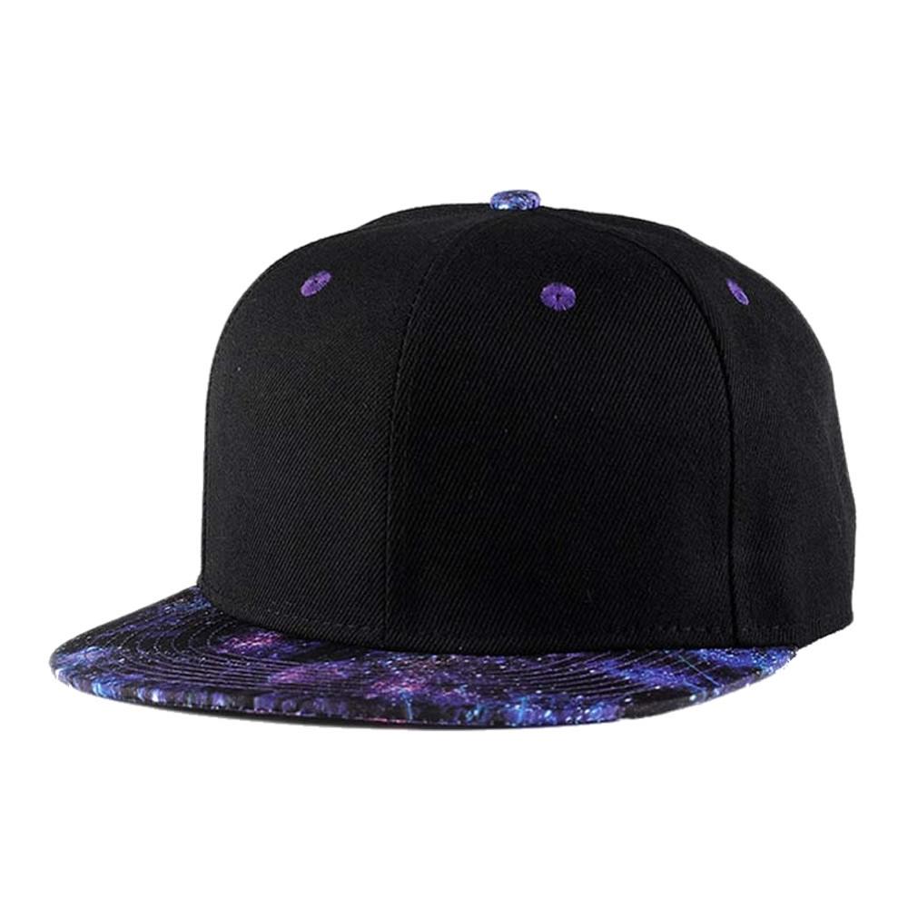 Quanhaigou Snapback Hip Hop Hat ,Purple Galaxy 3D Printed Dad Plaid Flat Bill Brim Adjustable Baseball Cap Men Women Trucker Hat: Black Purple