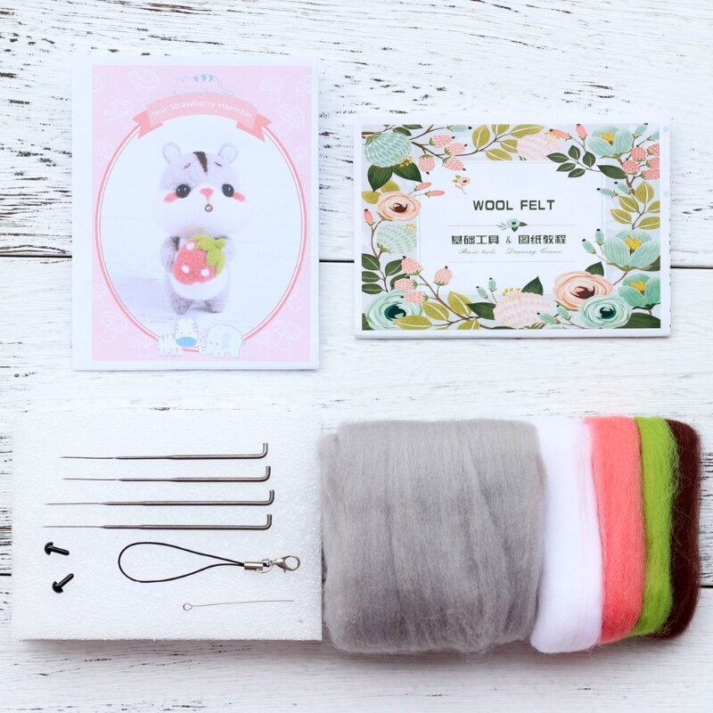 Schattige dieren hamster wollen vilt pop knutselen handgemaakte diy onafgemaakte geprikte breipakket naald materiaal tas: A