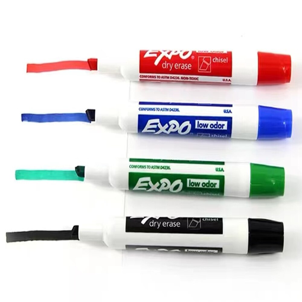 Expo low-odor chisel point dry erase marker set, for whiteboards, glass and most non-porous surfaces, 4 color markers,