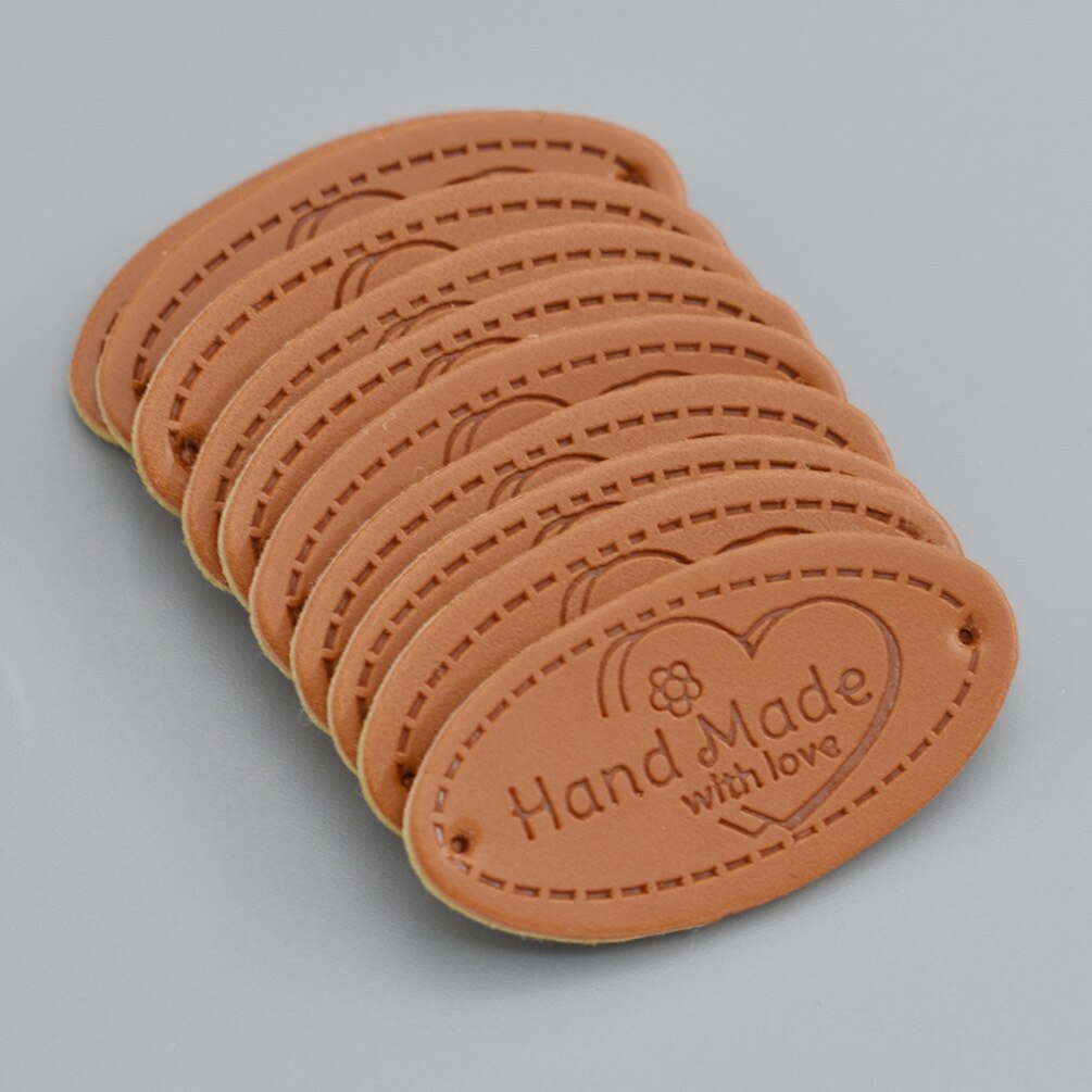 50Pcs/lot Handmade Clothes Labels Embossed Hand Made Letter Garment Labels For Bags Diy Sewing Materials: Oval with love