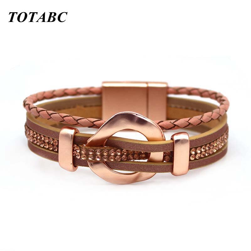 Totabc flerlags læderarmbånd til kvinder femme cool lås armbånd wrap armbånd magnet metal pulseira smykker: 8