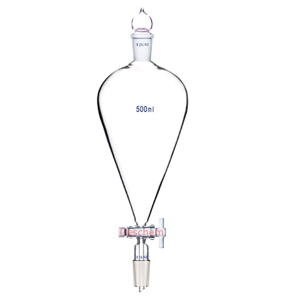 500ml,24/40,Glass Pyriform Separatory Funnel,Pear Shape,PTFE Stopcock