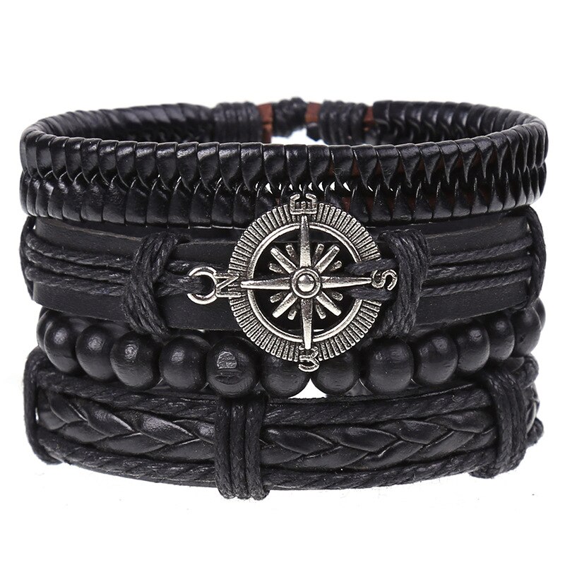 Pulseira de couro trançado 4 pçs/set, pulseiras para homens e mulheres, vintage, contas de madeira, cruz, étnica, esperança: U