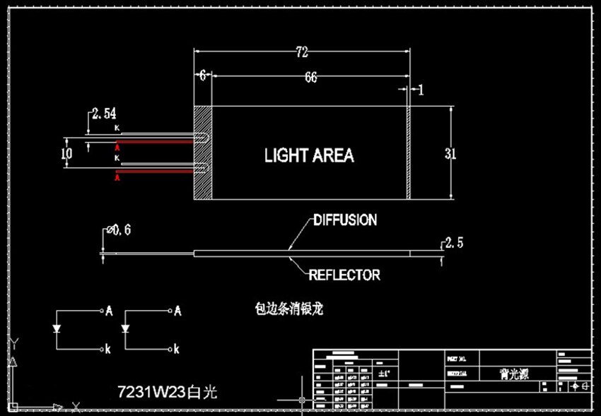 72*31*2.5mm LED Backlight 4Lines White Color Dual LED light Guide Panel !