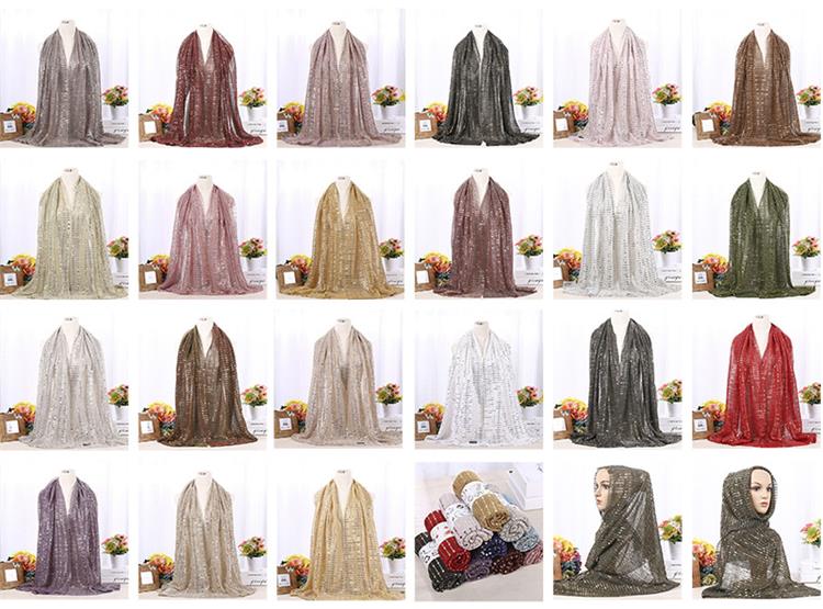 Jedwabny szalik cekinowy pałąk muzułmanie turban moda szalik góra wiosna jesień szale popularny styl malezja szyfon Hijabs: More kolor