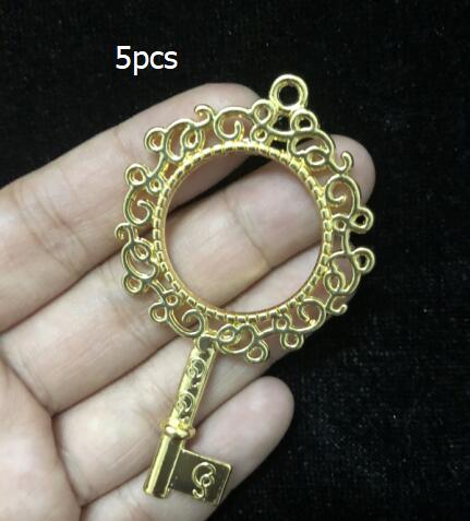 Vintage oval blonder åpne rammer charms gjør-det-selv-harpiks håndverkstilbehør firkantet rundt metall speil anheng smykker hul ramme: 5 stk nøkkel
