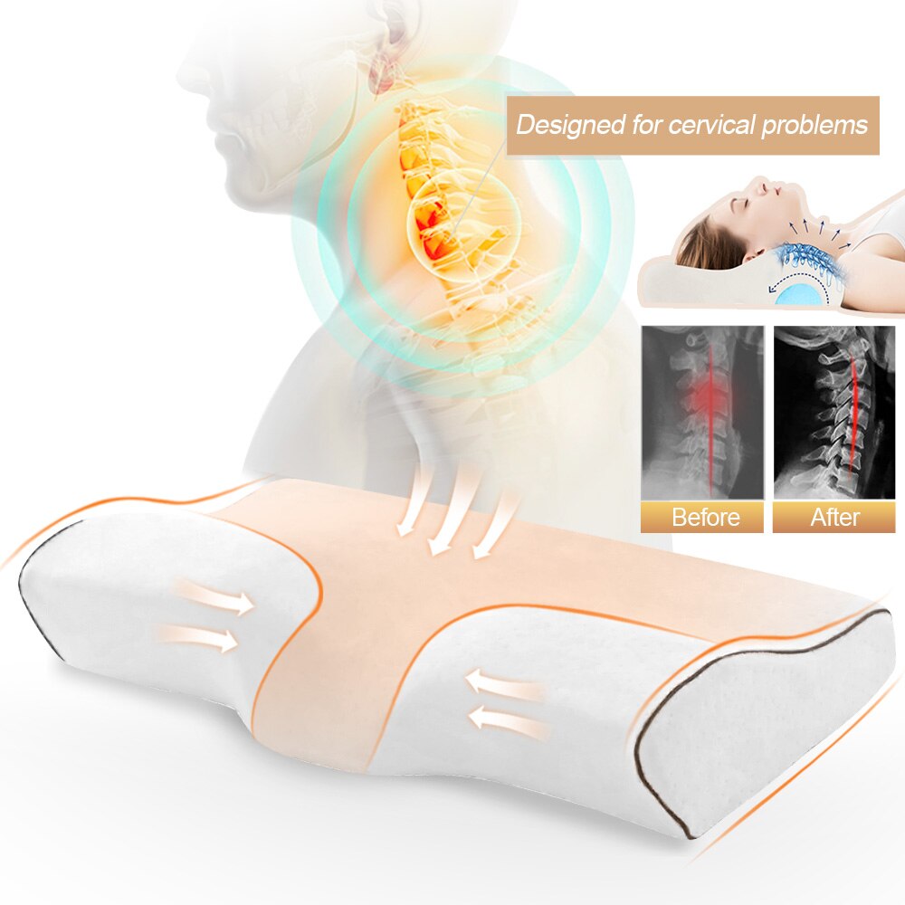 Memory Foam Beddengoed Kussen Vlinder Vormige Ontspannen Nek Bescherming Orthopedische Trage Rebound Cervicale Voor Gezondheidszorg 50x30cm