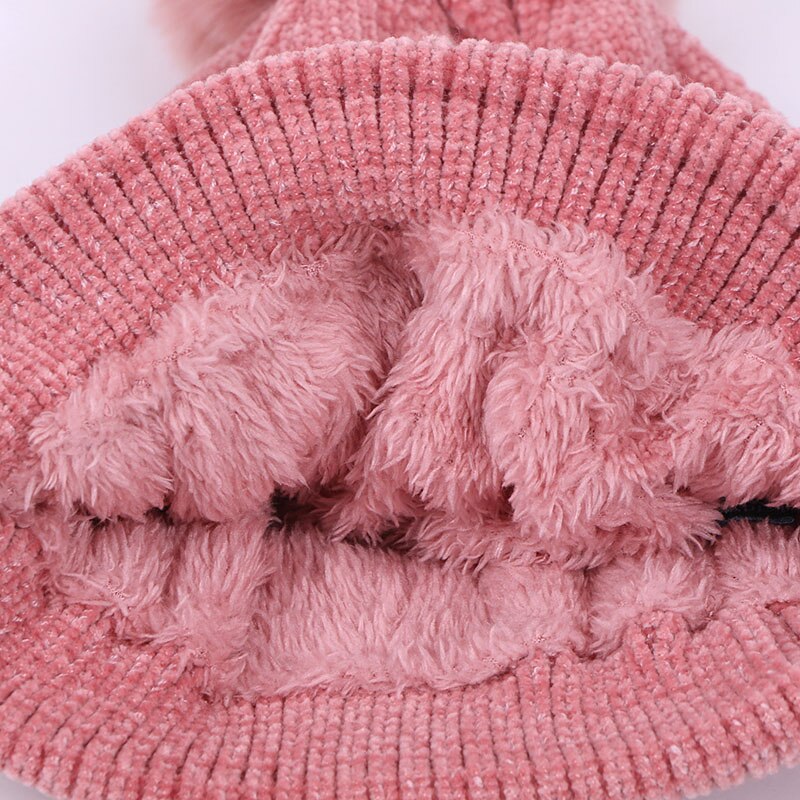Winter dames muts met pompon, sjaal en handschoenen, warme zachte gebreide outdoor gehaakte skimuts met dikke voering, chenille zachte mutsset