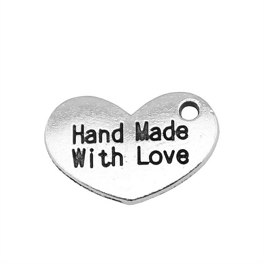 WYSIWYG 40pcs 15x10mm Hand Made With Love Charms Handmade Heart Charms Hand Made With Love Heart Charms