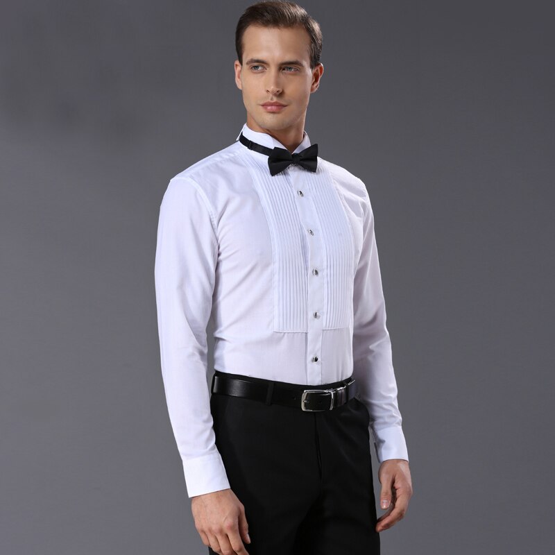 french style Mens Shirts white Men dress shirt Tuxedo Clothing wash and wear finishing shirt men for wedding: 38