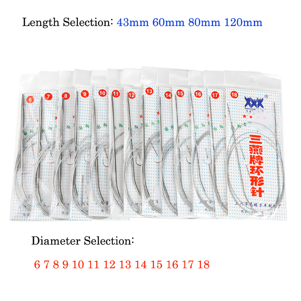 Agujas circulares de ganchillo para tejer, herramientas de costura de 43/60/80/120cm, herramienta de costura para manualidades y tejer de acero inoxidable, 1,2mm-4,8mm, 1 ud.