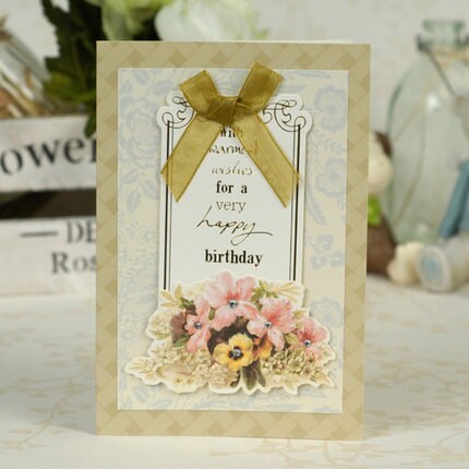 Eno gratulasjonspapir lagdelt 3d gratulasjonskort vintage håndlagde bursdagskort blomsterkort: 18ab-16