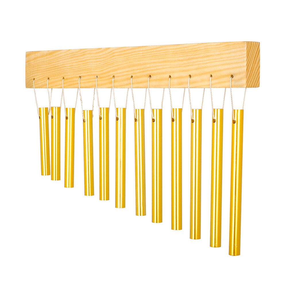 12- bar vindklokke aluminiumsrør & massivt træ materiale percussioninstrument til udvendige dekorationer i haven med mallet guld