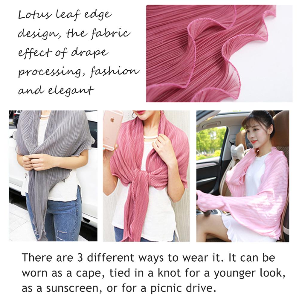 Solid-colored Pleated Summer Women Chiffon shawl Scarves Pure Color Long Sleeve Poncho Stole Female Shawls Snud