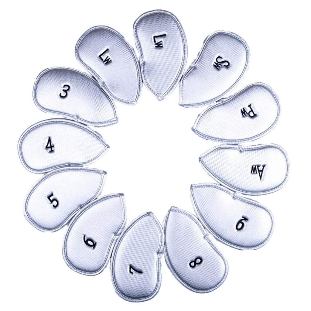 12 stuks / set golfclubs ijzeren paalkop hoedhoes pu leren golf beschermhoes golfaccessoires: Zilver