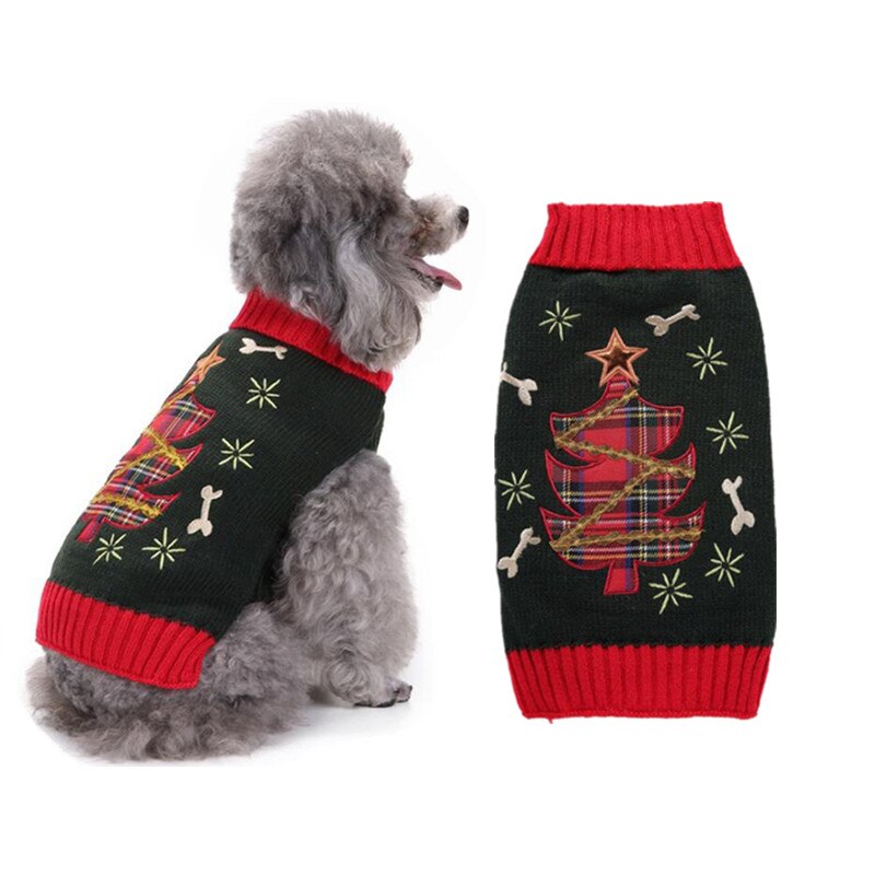 Kæledyr juletræ sweater tøj varm kat hund jumper jakke tøj hvalp strikning hæklet frakke til små store hunde kostume