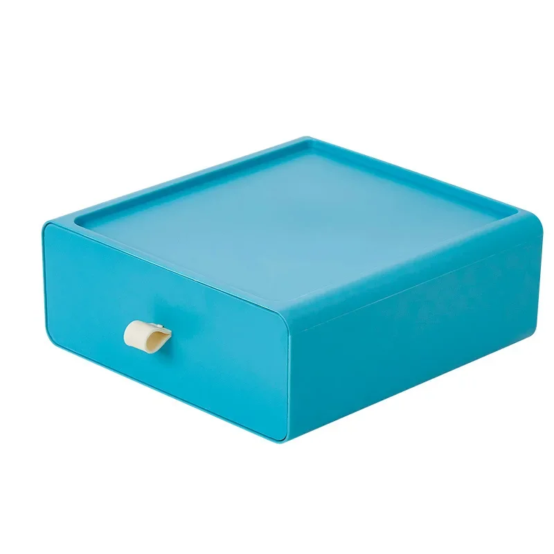 Cajón de escritorio apilable, caja de almacenamiento con asa, gran capacidad, organizador de artículos diversos, almacenamiento para el hogar: Azul