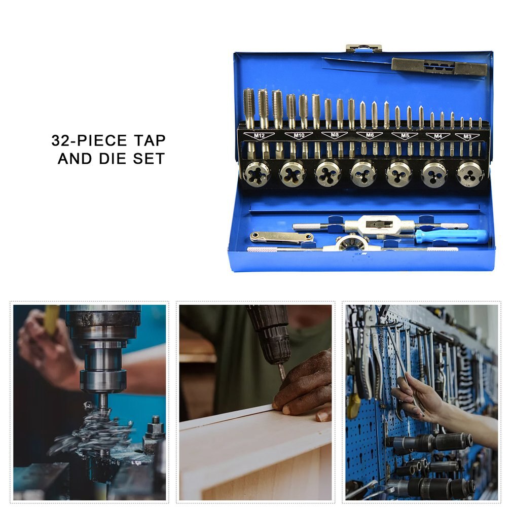 32PCS Tap Die Set Sheet Metal Hand Tools For Straight Accurate Thread Cutting With Storage Case