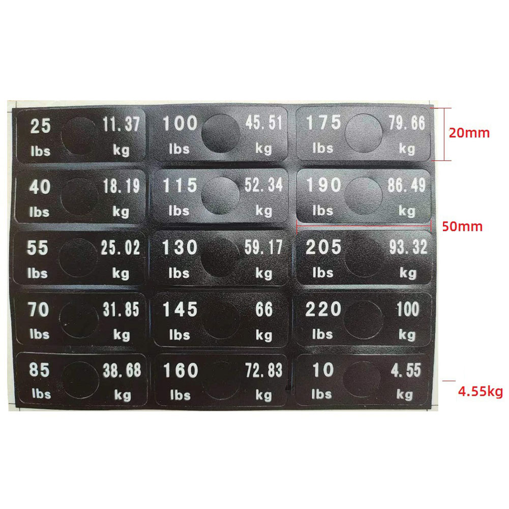 Etiquetas de pila de pesas para equipos de gimnasio, 5-100/150kg, 4,5-90kg, 6,83-100kg, pegatinas de placa de peso con agujeros para pasadores, piezas de máquinas de Fitness