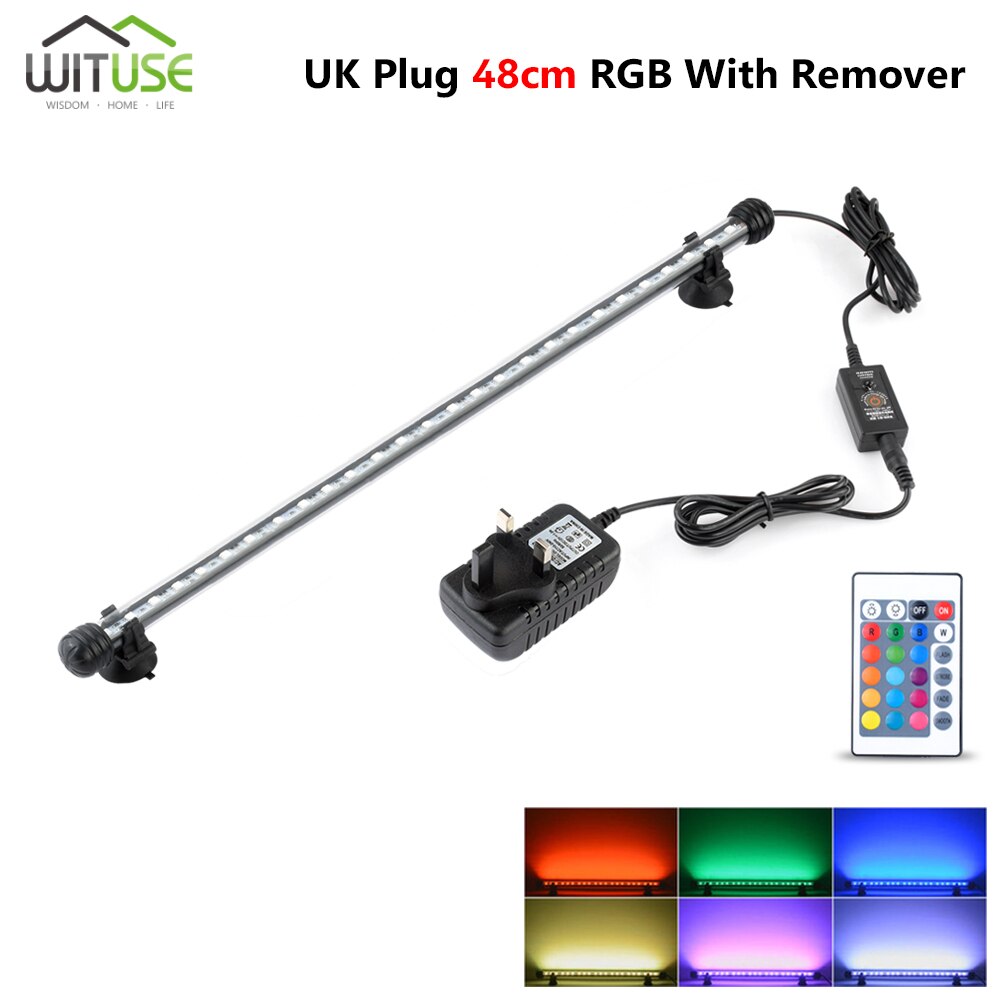19cm 28cm 38cm 48cm 5050 rgb led aquariumverlichting aquarium onderwaterverlichting aquatische luchtbel zuurstoflamp eu ons uk stekker: 48cm met afstandsbediening vk