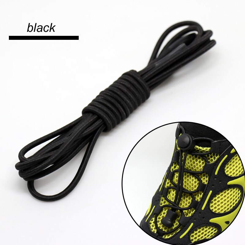 1pair Locking Shoe Laces Shoestrings Running Triathlon No tie Shoelace Sports Laces Hiking Shoelaces Children Elastic Shoelace: black
