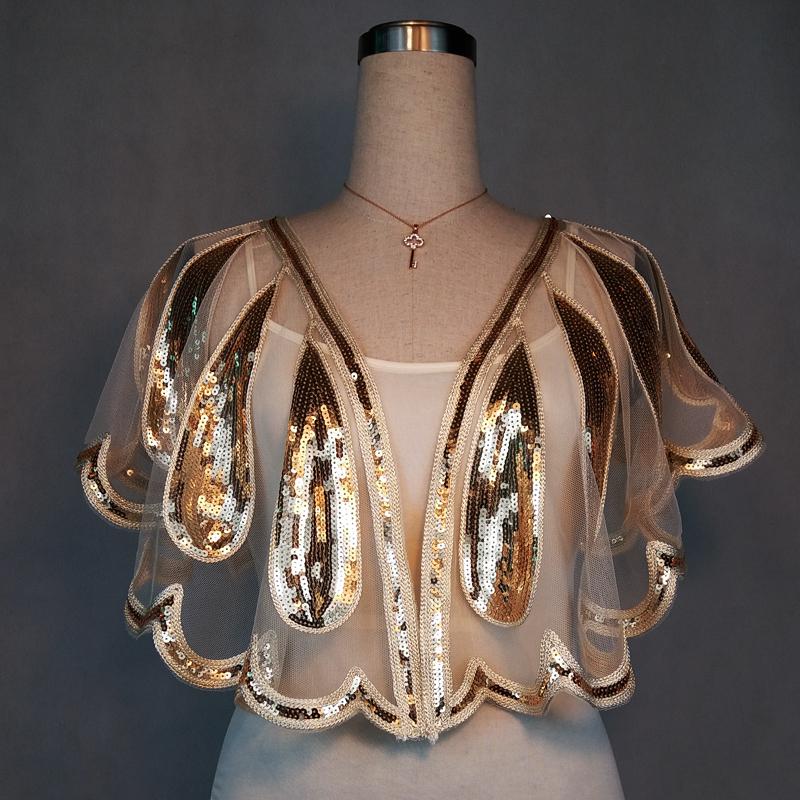 9 farver sort guld sølv beige hvid skuldertræk pailletter blead bryllup brude sommer kappe bryllup bolero capa kvinder trækker på skuldrene