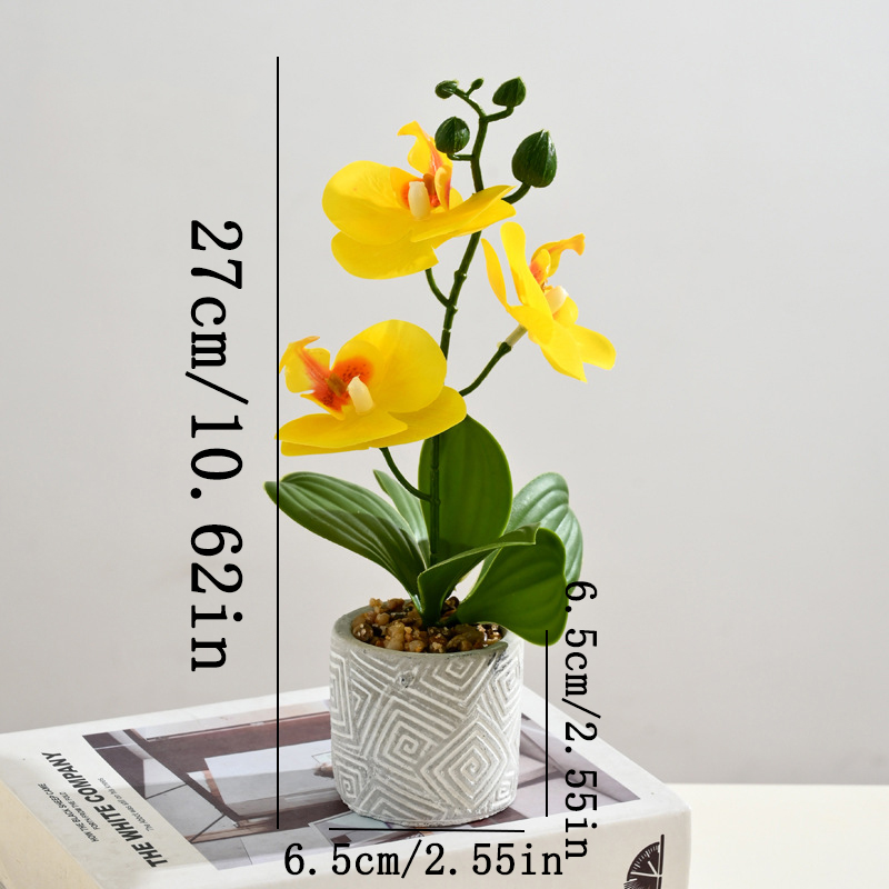 Orchidée papillon simulée, plante artificielle créative en pot, sans arrosage, Table à manger réutilisable, bonsaï décoratif pour la maison et le bureau: Orange