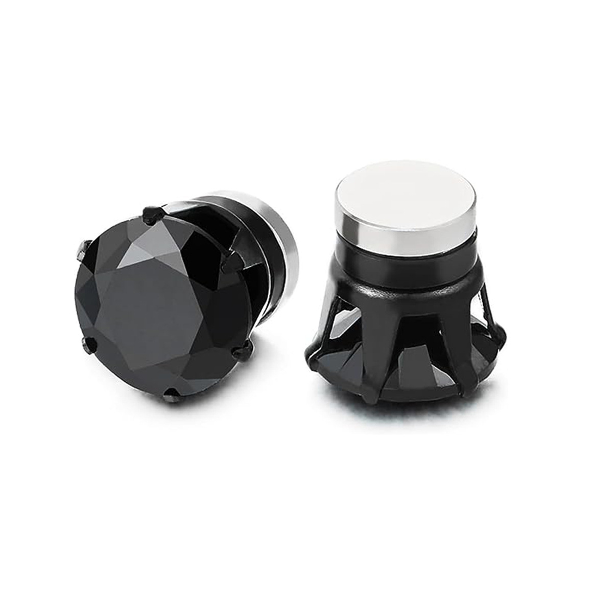 1 Pairs Crystal Strong Magnetic Ear Stud Clip Earrings for Men Women Punk Round Zircon Magnet Earrings Non Piercing Jewelry: WHITE / Gold-color