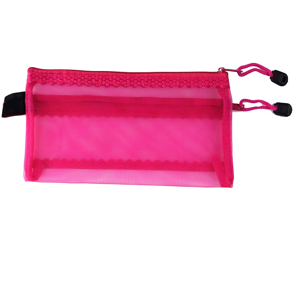 Studerende  a6 lærred lynlås dokumentlommer dobbelt lag mesh zip fil poser opbevaring blyant organizer pen brevpapirholder: Hot pink