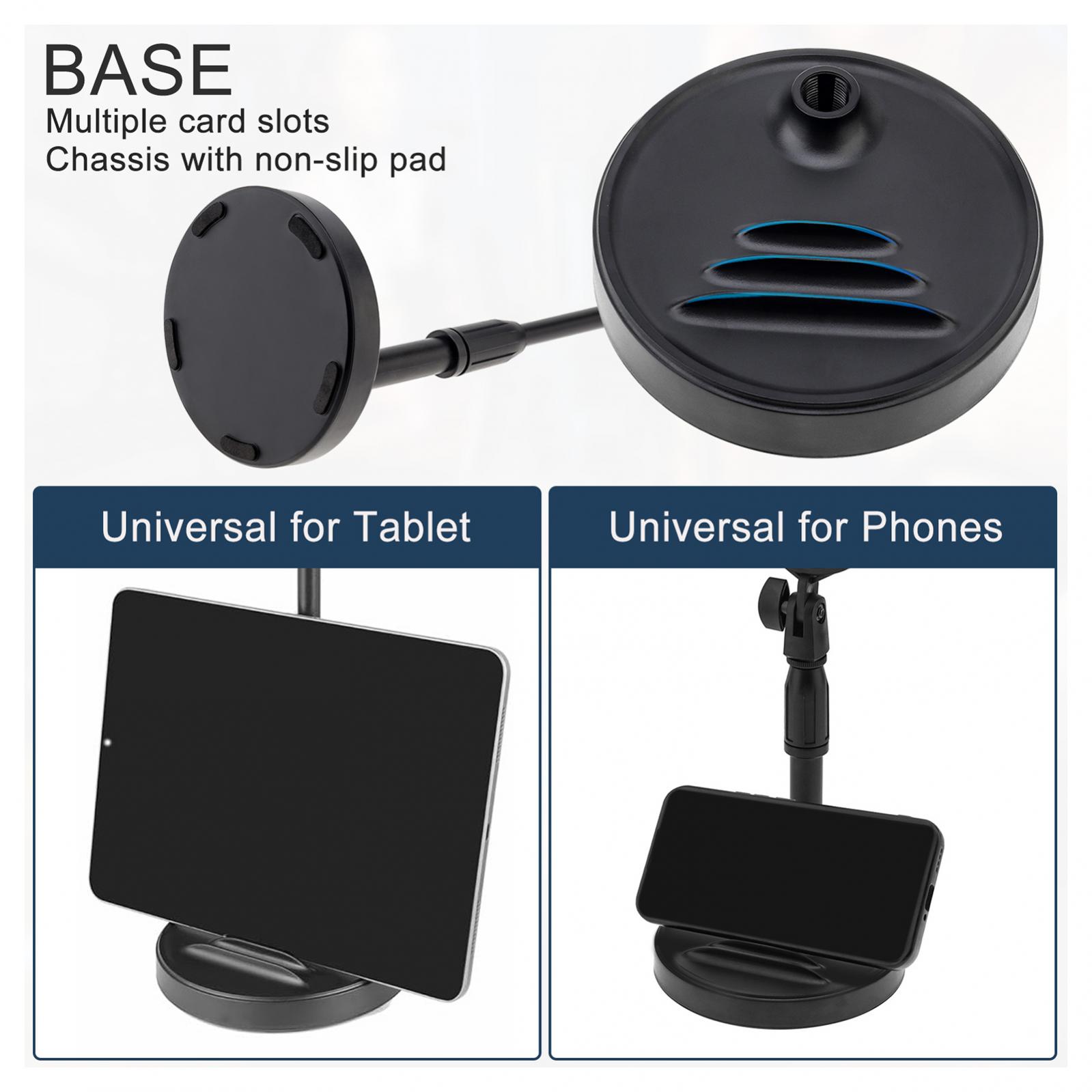 Mic Stand Desk Table with Weighted Base, Pop Filter, Shock Mount, Mic Clip Desktop Microphone Stand with Phone Holder