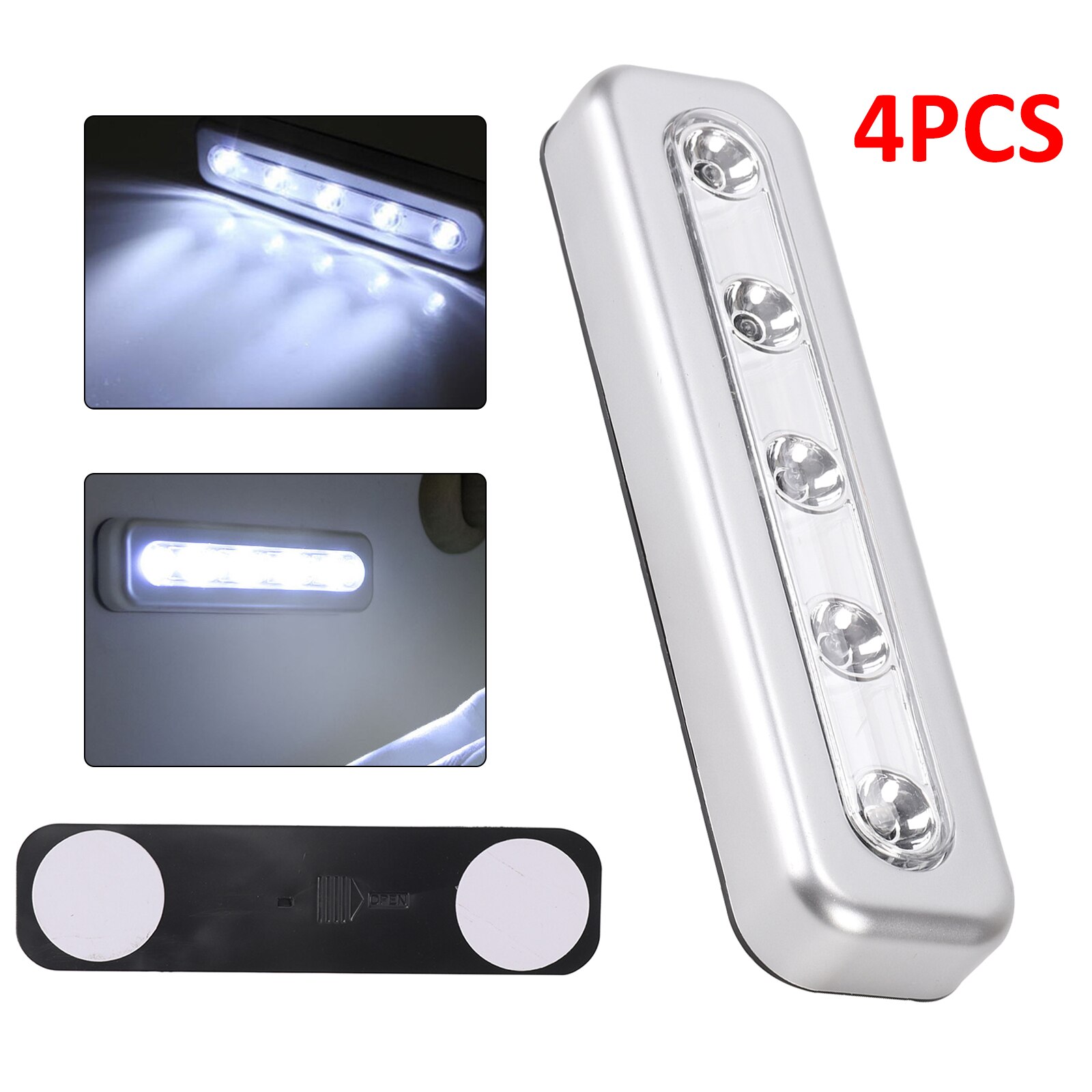 4X Zilveren 5LED Touch Strip Push Lichten Voor Camper Rv Caravan Keuken Kast Kast Lamp