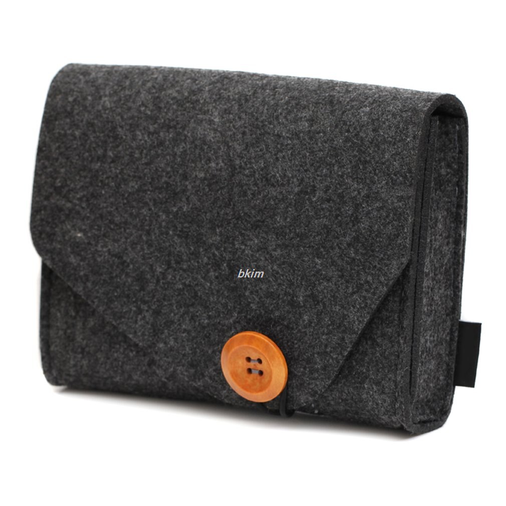 Modieuze Effen Kleur Power Bank Opbergtas Draagbare Reizen Vilt Usb Data Kabel Oortelefoon Organisator Tas: Black