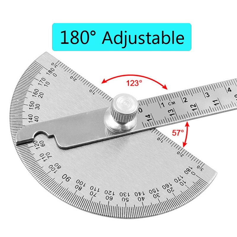 14.5Cm 180 Graden Verstelbare Gradenboog Multifunctionele Rvs Ronde Kop Hoek Heerser Wiskunde Meetinstrument
